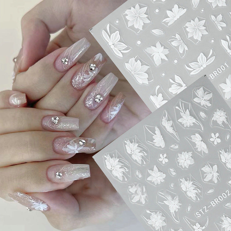 Nail stickers ins style hand-painted net red white magnolia elegant five-petal flower flower adhesive thin tough nail stickers