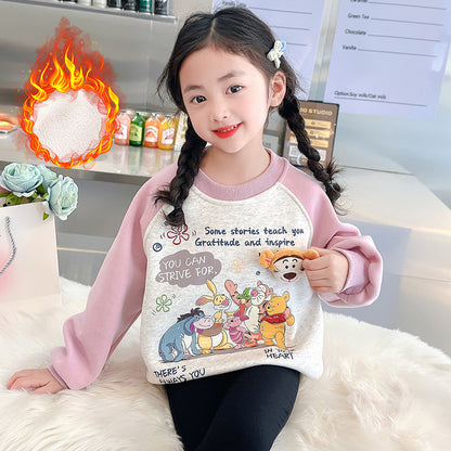 Children's baby girl winter plus velvet thickened sunshine wool sweater pullover bottoming shirt tiger head animal children kindergarten