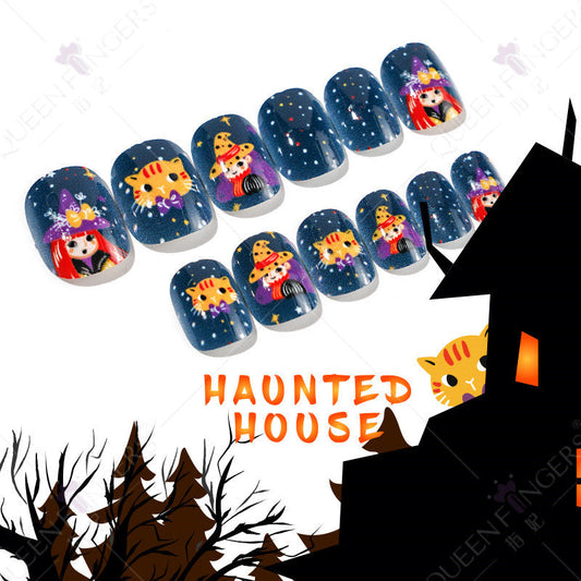 Children's wearable nail tips Halloween 24 pieces of wearable nail tips children's false nail patches manicure finished nail tips