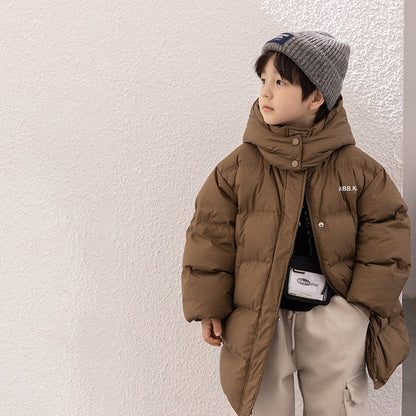 New national standard Aimo Beibei children's 90 white duck down thick puffer jacket for boys and girls warm letter hooded down jacket