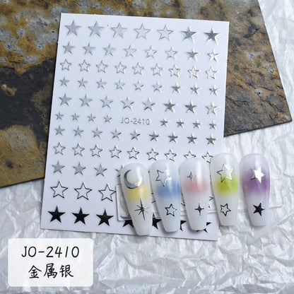 Liquid silver nail stickers five-pointed star love small star glittering metal mirror silver thin glue nail stickers