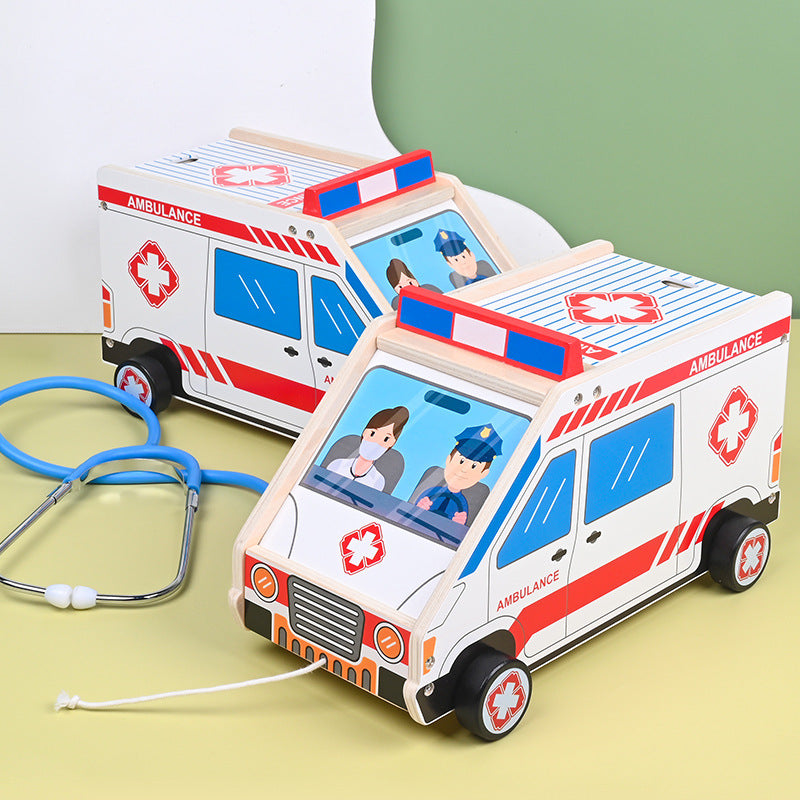 Children's wooden doctor set boy girl game car medical kit ambulance puzzle house toys