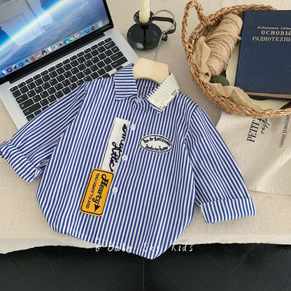 Children's shirt 2024 Bangcheng Spring Korean version boy vertical striped long-sleeved shirt fashion jacket trend F0456