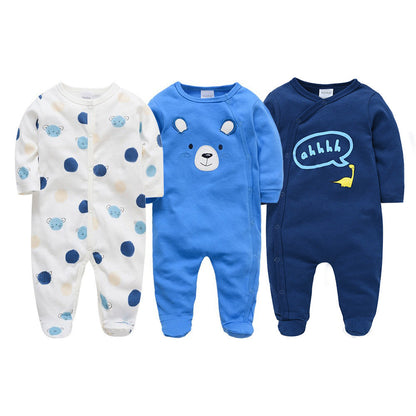 Crawling clothes pure cotton baby jumpsuit 3-piece set baby romper toddler foot-covered long-sleeved newborn pajamas cross-border wholesale