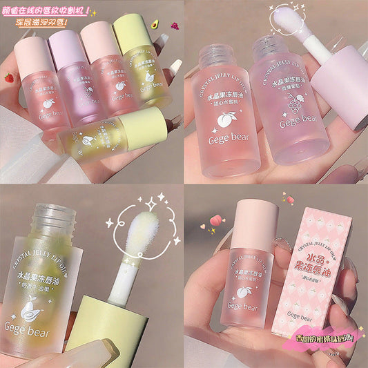 Gogo Bear Crystal Jelly Lip Oil Hydrating Moisturizing Moisturizing Diminish Lip Lines Lip Gloss Transparent Non-Greasy