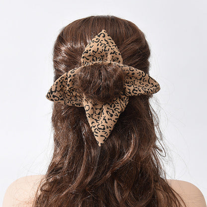 Blue factory direct sales new four-cornered starfish large intestine hair band European and American leopard print fabric hair tie ponytail headdress female