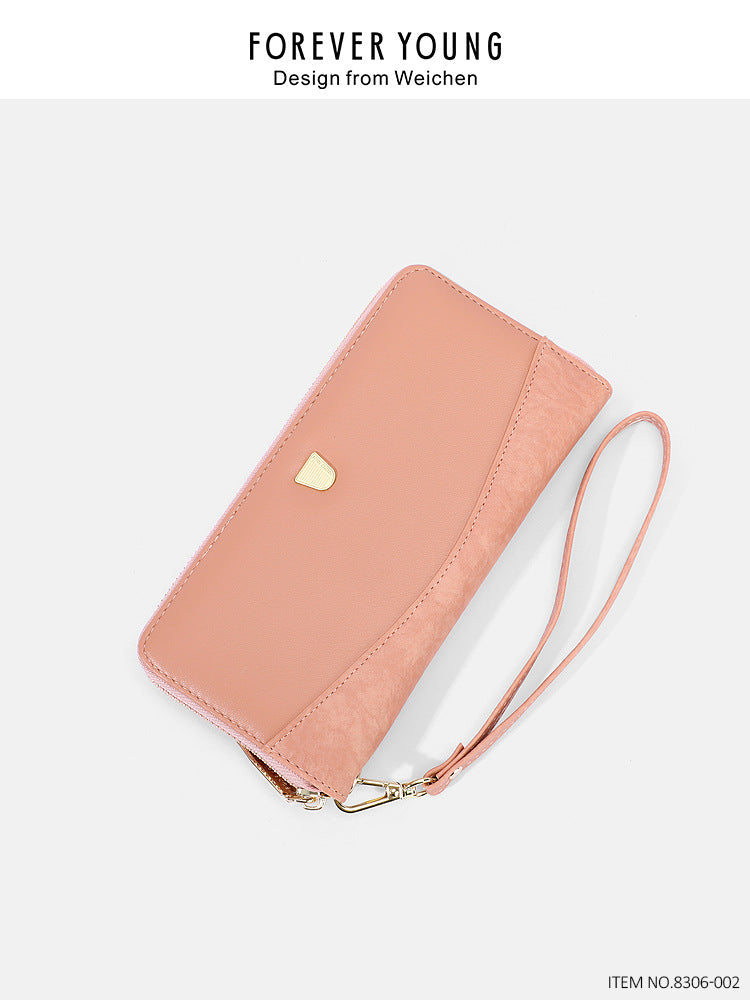 forever young long wallet ladies Korean version with multiple card slots, large capacity mobile phone bag, fashionable pu clutch bag 