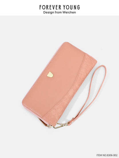 forever young long wallet ladies Korean version with multiple card slots, large capacity mobile phone bag, fashionable pu clutch bag 