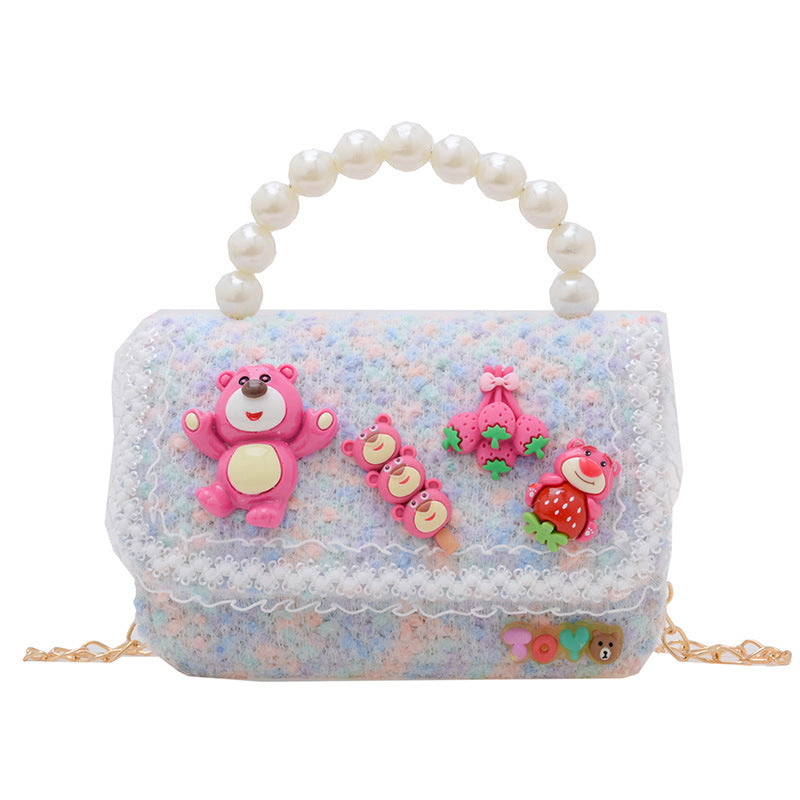 Korean version children's accessories bag female cartoon cute small fragrance style princess chain bag fashion pearl handbag wholesale 