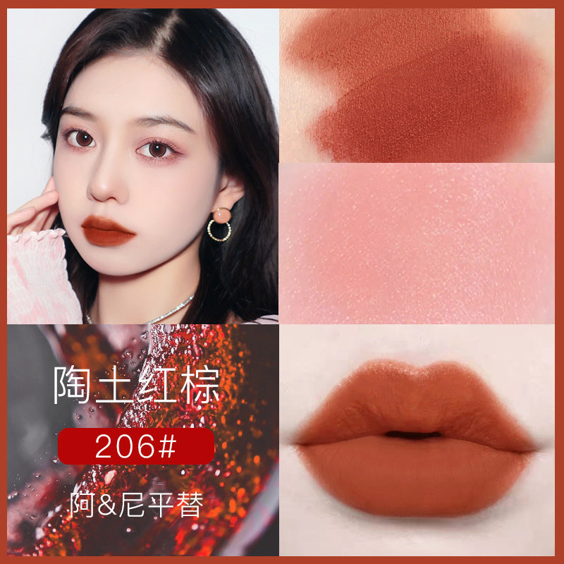 Makeup HOJO powder tube light mist silky lip mud matte matte lip glaze សម្រាប់និស្សិតស្រី តម្លៃសមរម្យ ក្រែមលាបមាត់ និងថ្ពាល់ពីរមុខ 