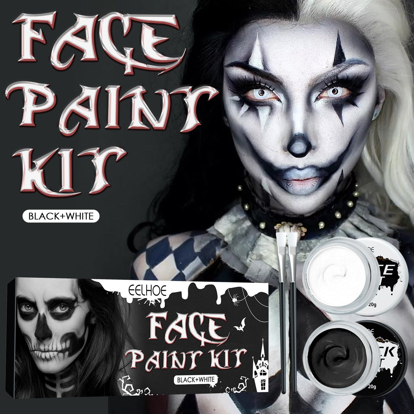 EELHOE Halloween black and white body paint body paint vampire skull face zombie makeup pigment 