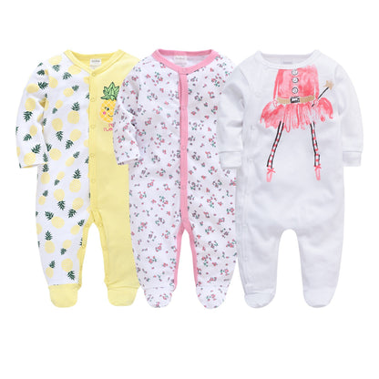 Newborn baby clothes 3-piece set autumn cartoon infant onesie cute long-sleeved crawling clothes baby clothes