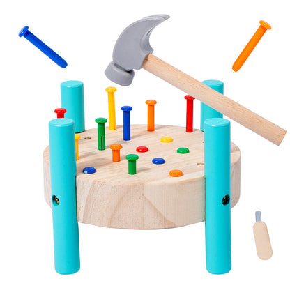 Children's wooden exercise baby hand-eye coordination hands and brain kindergarten early education round nail hammering table educational toy