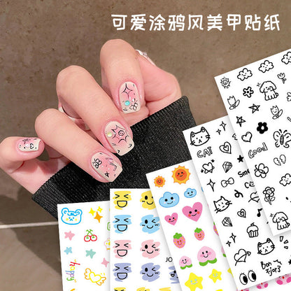 3D embossed stickers nail stickers cute style adhesive smiley face love bear decoration cartoon nail decals wholesale