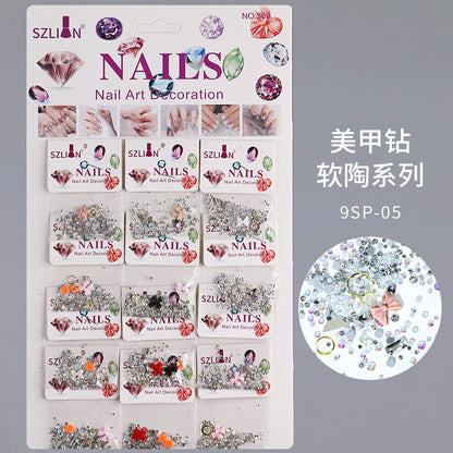 2024 new cross-border nail art ab diamond rhinestone glass mixed soft clay flat bottom diamond DIY nail stickers nail art accessories