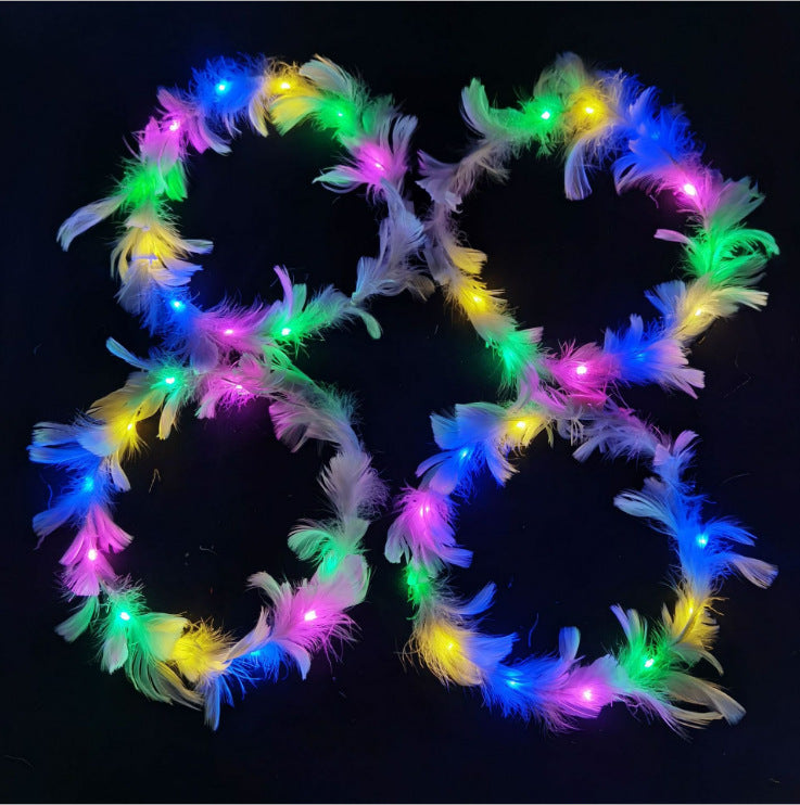 2021 New Fairy Luminous Feather Garland Angel Goose Feather Garland Scenic Spot Street Stall ត្រូវបានអនុម័ត​លើ​អាវ​ទ្រនាប់​ពន្លឺ​សម្រាប់​ស្ត្រី