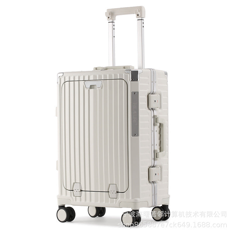 20 inch registration box PC aluminum frame trolley case multi-function front opening suitcase universal wheel suitcase folding cup holder 