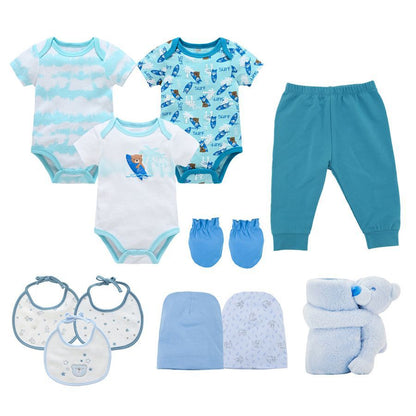 Boys baby clothes baby short-sleeved European and American jumpsuit blanket multi-piece set summer newborn gift box clothing gift 