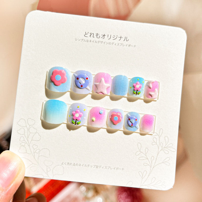 Children's wearable nails short girls wearable nail stickers false nail stickers embossed nail pieces cute cartoon students