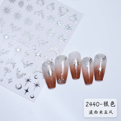 Internet celebrity gold and silver star and moon nail stickers liquid hollow metal four-star mango bubblegill waterproof adhesive nail stickers