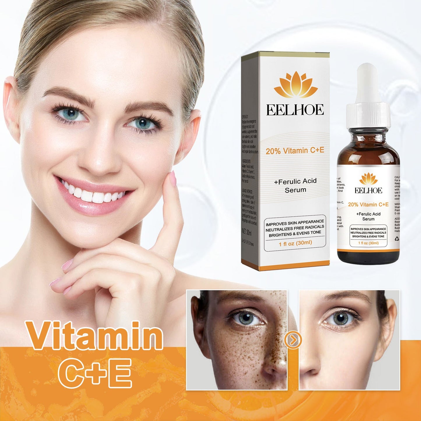 EELHOE Vitamin C + E essence fades fine lines, moisturizes, brightens skin tone, repairs dullness essence 