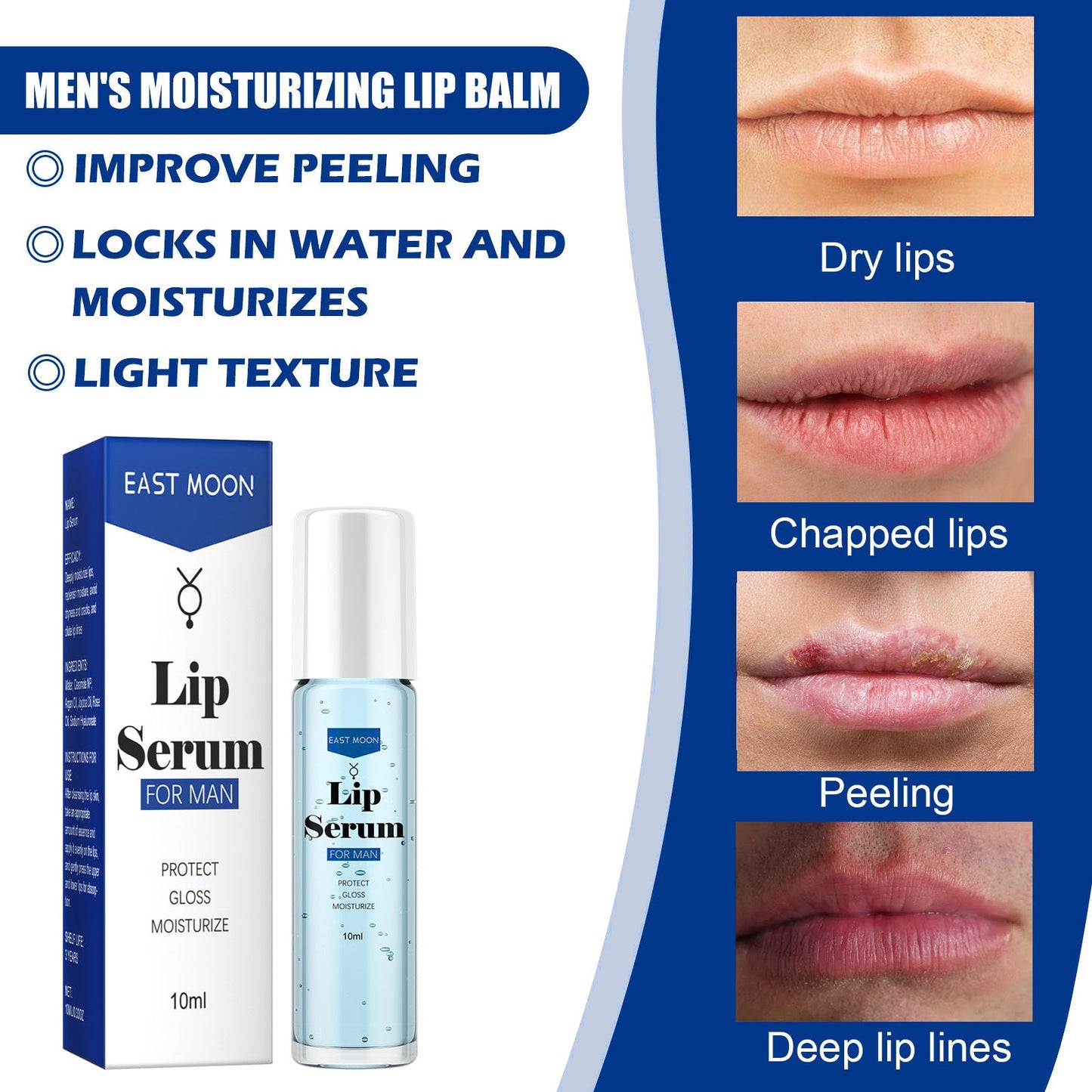 EAST MOON Lip Essence Roll-on Liquid Moisturize កាត់បន្ថយបបូរមាត់ប្រេះ ការពារស្បែកស្ងួត និងប្រេះ បបូរមាត់ប្រេះ និងផ្តល់សំណើម 