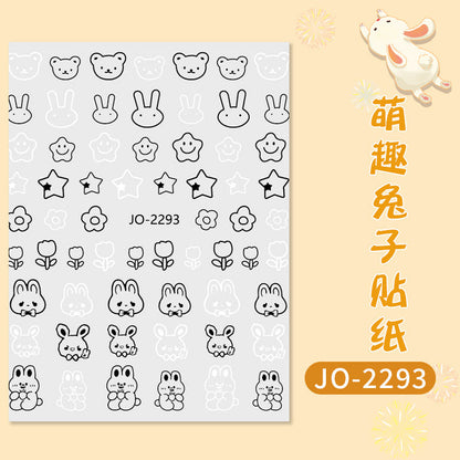 Wear nail art stickers Xiaohongshu New Year bunny cute cartoon nail stickers durable waterproof factory wholesale