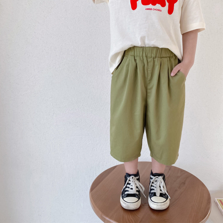 [Clearance Special] Children's Pants 2022 Summer Boys Loose Casual Wide-leg Pants Solid Color Cropped Pants