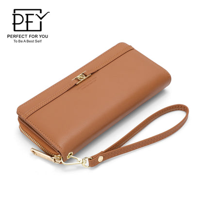 Perfect For You women's wallet solid color long large capacity multi-card slot zipper bag clutch purse 