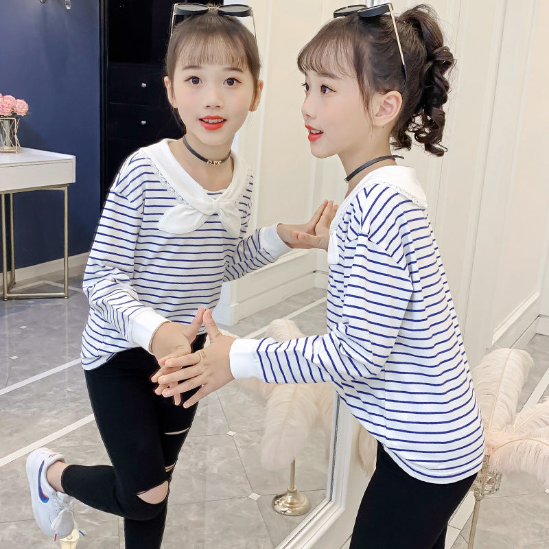 Girls long-sleeved navy style 2024 spring school uniform kindergarten uniform jk uniform striped top cotton campus style