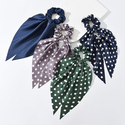 Blue cross-border exclusive new imitation silk dot triangle long ribbon headband female large intestine hair ring head flower set