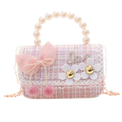 Fashion Princess Chanel Style Girls Crossbody Bag Pearl Children's Handbag Korean Style Bowknot Shoulder Bag