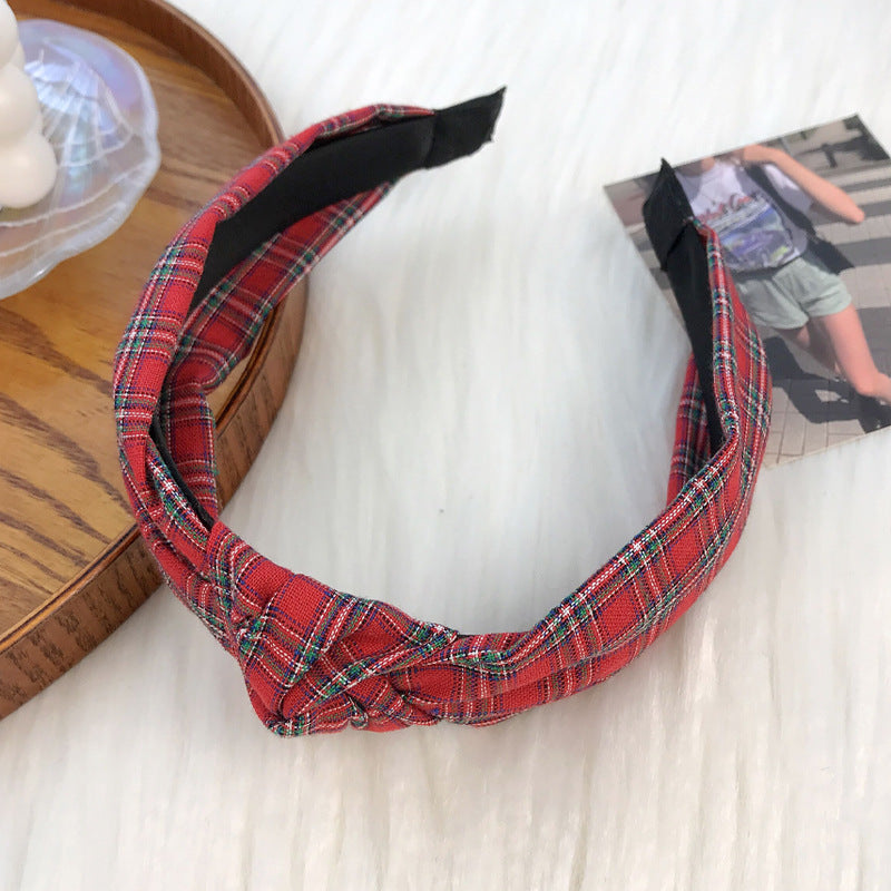 New Christmas series headband for women European and American ethnic style knotted head buckle red fabric plaid headband hair cave women