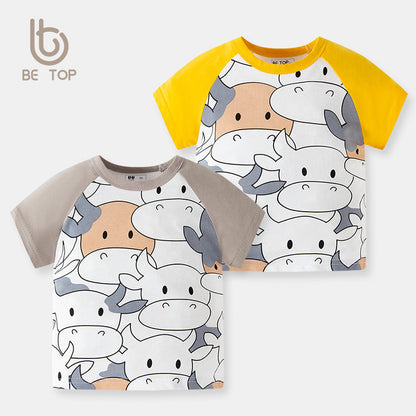 be top new men's t-shirt summer children's short-sleeved cotton full-print cow baby summer children's clothing one piece