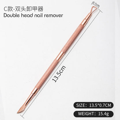 Stainless steel cuticle scissors set rose gold nail polish remover steel push nail art tool cuticle pliers double head dual use nail polish remover