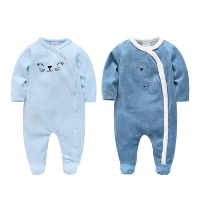 Manufacturer long-sleeved baby clothing 2-piece autumn and winter velvet boy newborn jumpsuit foot-covering clothes cross-border 