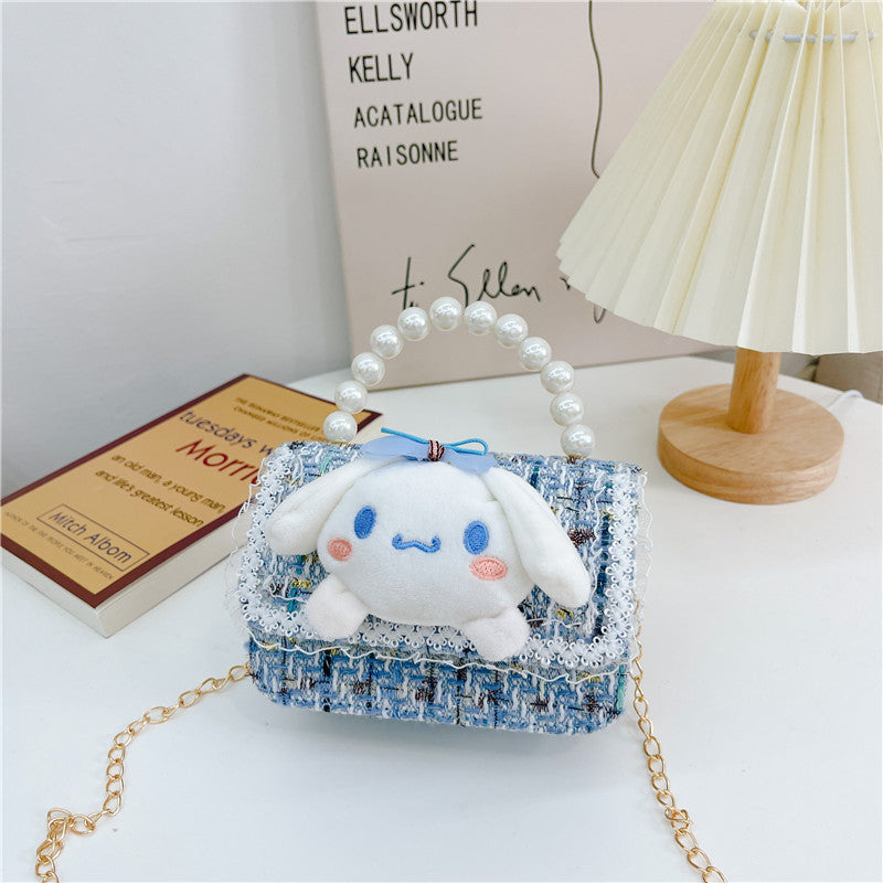 Cute children's small square bag fashionable pearl handbag trendy versatile chain crossbody bag girl's coin shoulder bag