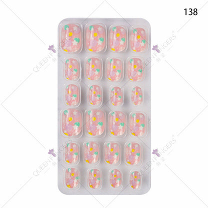 Zhifei's new finished nail pieces 24 pieces in a bag cartoon unicorn snowflake adhesive children's wear nail piece patches