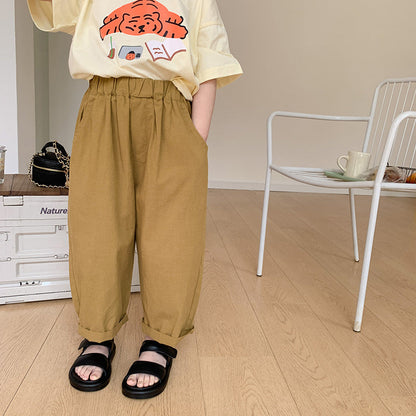 Children's pants 2023 summer boys and girls light and thin loose casual pants baby solid color comfortable wide-leg trousers trend