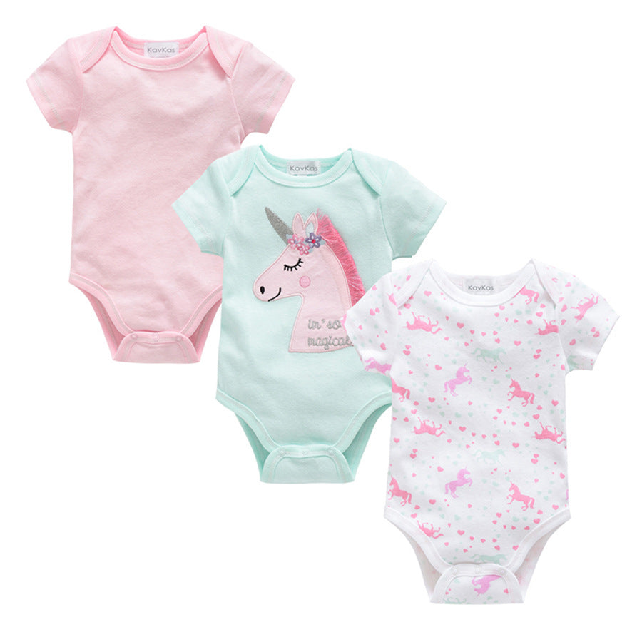 romper baby clothes 3-piece set baby summer European and American bodysuit short-sleeved baby jumpsuit cross-border manufacturer