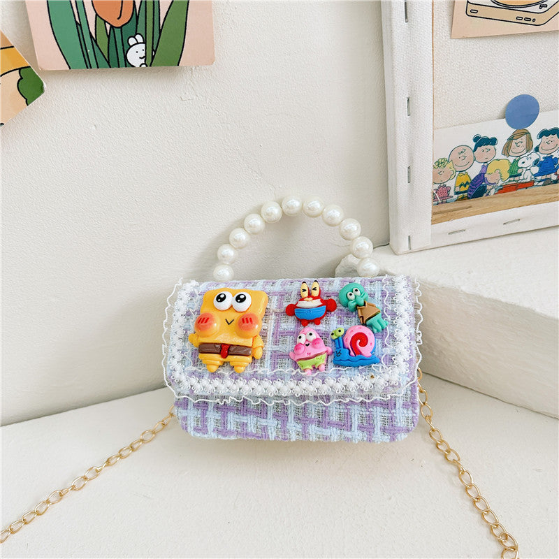 Cartoon cute children's bag fashion chain crossbody small square bag stylish contrast color girls handbag shoulder bag wholesale