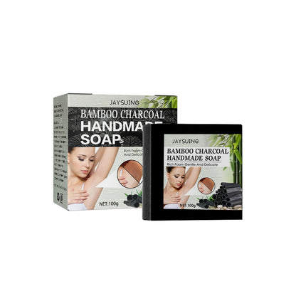 Jaysuing Bamboo Charcoal Handmade Soap Body Cleansing Diminishes the Black Pigmentation in the Armpits and Joints Bamboo Charcoal Soap 