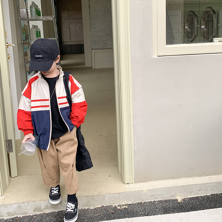 Amo Beibei children's 2024 spring Korean version loose jacket for boys and girls handsome contrasting color casual jacket