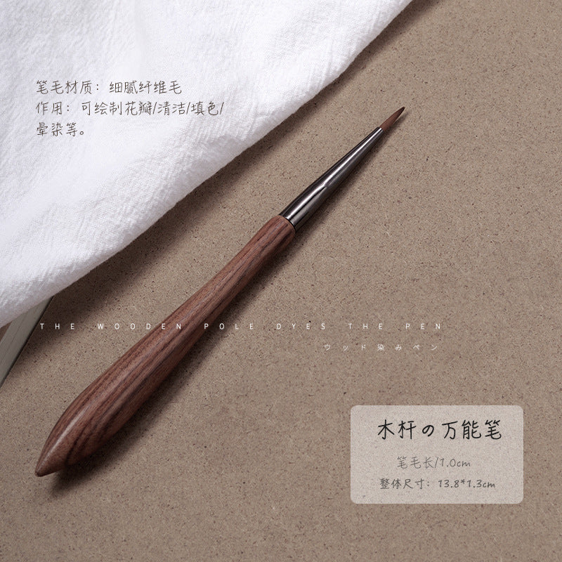 Japanese sandalwood pole manicure pen with smudged hook line painting flower round head structure gourd handle light therapy brush