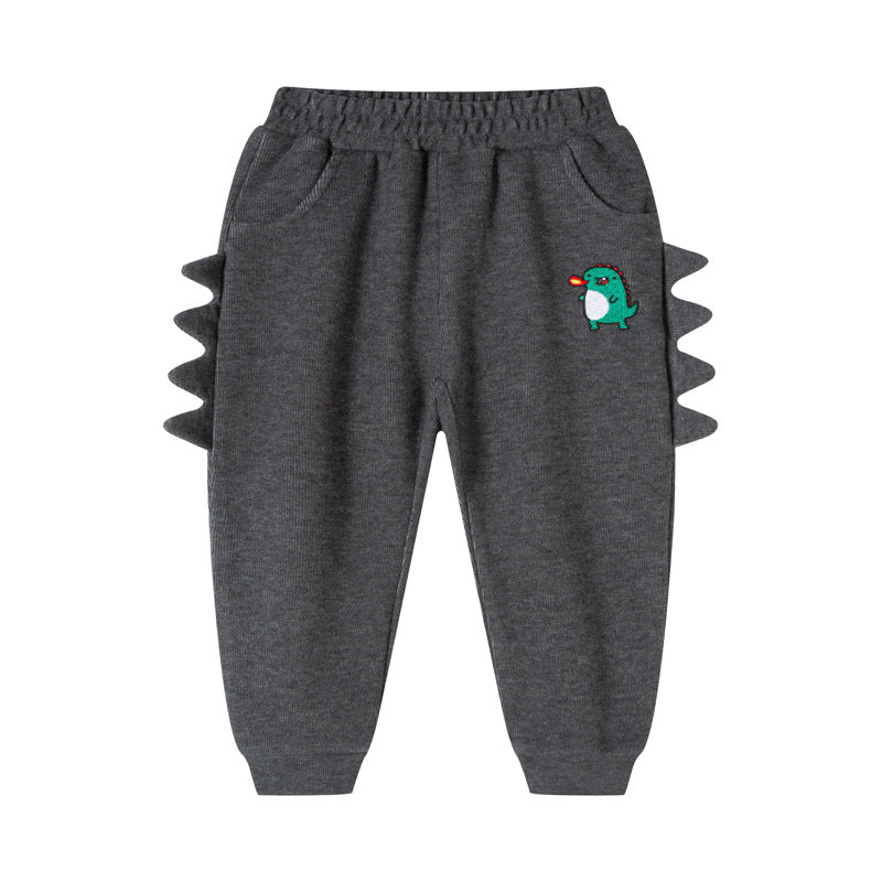 2024 autumn new children's trousers boys' three-dimensional dinosaur print knitted sweatpants baby children's pants sweatpants