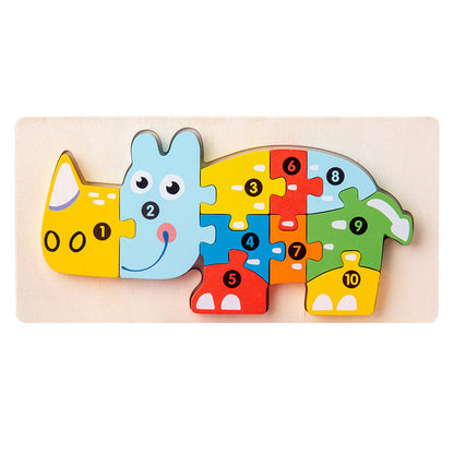 Wooden early education cognitive children's educational toys building blocks animal transportation shape matching 3d three-dimensional puzzle wholesale