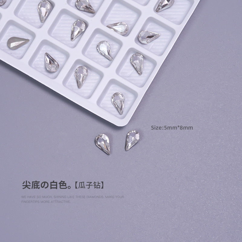 Nail art diamond jewelry special-shaped diamond white crystal transparent color pointed bottom crooked heart axe water drop rectangular butterfly nail diamond