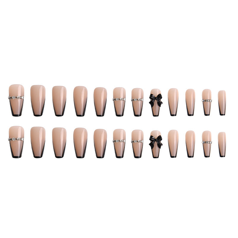 Wholesale wearable nails, nude French diamond chain bow, white and versatile nail art finished product, detachable nail stickers