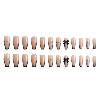 Wholesale wearable nails, nude French diamond chain bow, white and versatile nail art finished product, detachable nail stickers