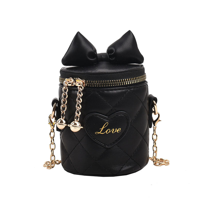 New Chanel style bucket bag fashionable diamond chain bag simple bow children's bag sweet crossbody bag for women